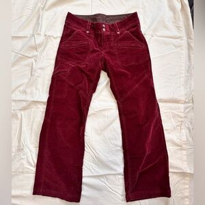Size 8, Athleta burgundy color velvet-y pants